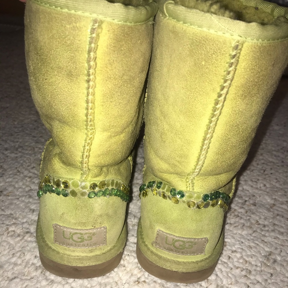 Light green, bedazzled uggs
